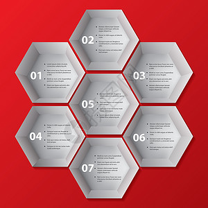 红色六边形带有六边形形状的Infographic背景设计设计图片