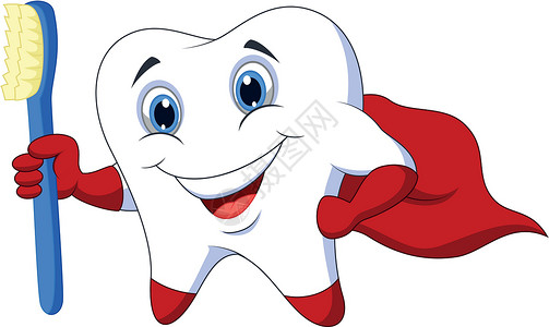 咧嘴一笑带有牙刷的可爱漫画超级英雄牙齿设计图片