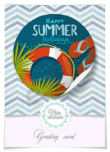 明信片设计贺卡设计 模板旅游海滩贴纸邀请函星星救援巡航框架救生圈热带设计图片