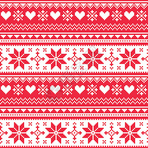 北欧无缝编织的圣诞红心型设计图片
