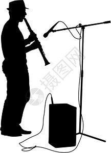 麦克风矢量图剪影音乐家演奏单簧管 矢量图演员男性帽子乐器演奏家练习头发麦克风插图音乐家设计图片