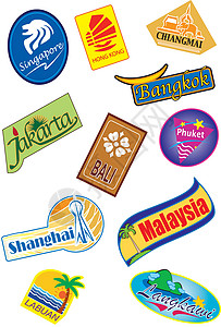 新加坡马来西亚旅行标签收藏国家导游世界明信片假期行李地标插图邮件设计图片