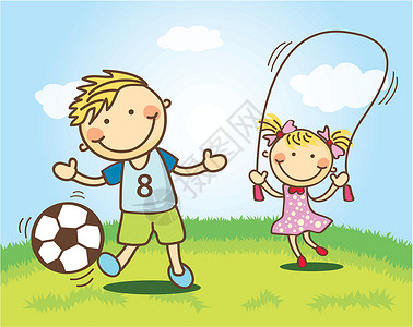 卡通儿童步法足球孩子们绘画卡通片绳索圆圈运动运动员平衡设计图片