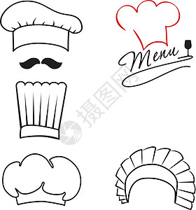 由不同的酋长 厨帽组成面包帽子美食插图玻璃餐厅火炉咖啡店面包师食物设计图片