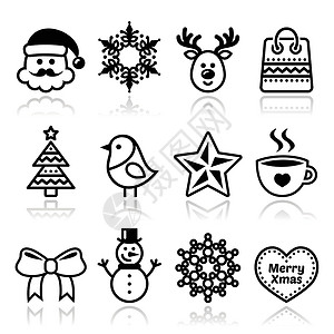 咖啡图圣诞节 冬天图标集圣诞老人 雪人中风雪花咖啡传统透雕购物驯鹿帽子星星牛角设计图片