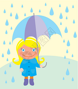 没带伞带伞的女孩外套围巾喜悦插图绘画天气衣服季节乐趣飞沫设计图片