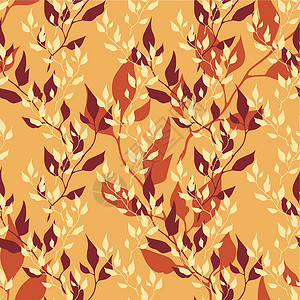 无缝的秋季花卉形态桦木生态墙纸赭石手工金子橙子桤木窗饰草本植物设计图片