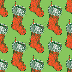 厚丝袜以古老风格拼贴圣诞丝袜假期惊喜季节礼物文化绘画展示短袜卡片墨水设计图片