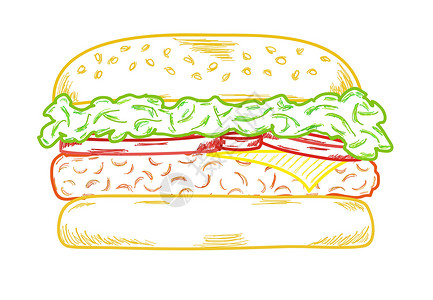 培根汉堡汉堡包草图工作室包子面包食物牛肉沙拉白色午餐芝麻美食设计图片