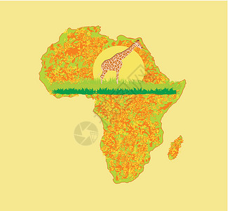 非洲羊驼非洲动物和植物群的原始非洲背景旅游插图天空植物生物天际荒野风景假期沙漠设计图片