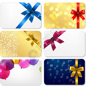 气球名片素材礼品卡大牌礼物惊喜卡片风格金子丝带假期庆典装饰优惠券设计图片