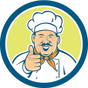 青年男性厨师形象烹饪大厨快乐缩略图帽子插图艺术品微笑食品圆圈男人男性工人厨师设计图片