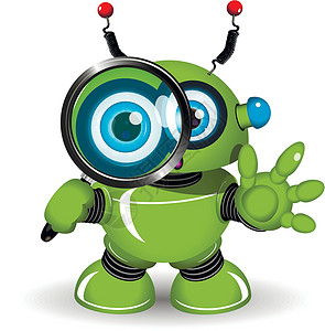 绿色安卓机器人带有放大镜的机器人设计图片