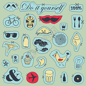 白种人自己动手自己动手吧自行车剪纸食物淋浴派对装饰品眼镜互联网艺术涂鸦设计图片
