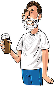 能饮一杯无有圣诞老人胡子的卡通啤酒饮者设计图片