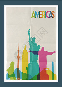 拓碑美洲旅行地标标志性天线古年海报设计图片