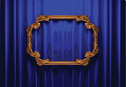矢量金色框和蓝幕幕台气氛奢华天鹅绒展示手势窗帘剧场场景金子艺术背景图片