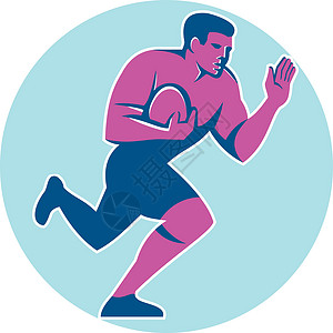橄榄球玩家 Fend 特写圆环 Retro男人圆圈艺术品插图运动跑步游戏抵御联盟男性背景图片