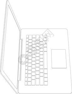 开线框架打开的笔记本电脑 顶视图 矢量插图屏幕绘画电子空白白色键盘剪影技术剪贴黑色设计图片