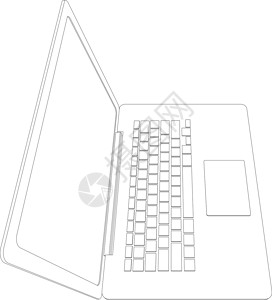 开线框架打开的笔记本电脑 顶视图 矢量插图黑色草图监视器屏幕技术键盘剪贴空白机动性剪影设计图片