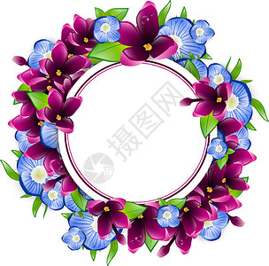 紫色枝桠花环Lilac 和遗忘的我而不是忘记的花环框架设计图片