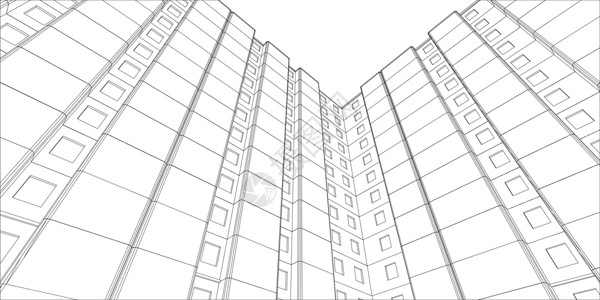 往上看电线框架建筑 从下往上查看 矢量公寓楼居住草图街道绘画城市高层建筑工程小区设计图片