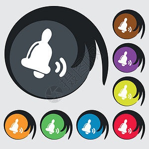 乐器套图贝尔图标符号 8个彩色按钮上的符号 矢量设计图片