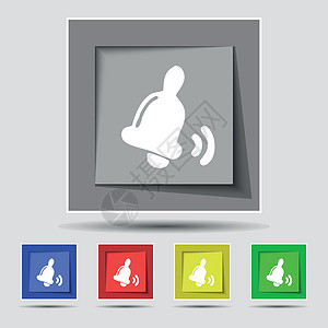 图相框原始五个有色按钮上的 Bell 图标符号 矢量设计图片