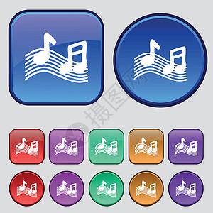 音乐培训图音乐音符 音乐 铃声图标符号 一组12个旧按钮用于设计 矢量打碟机收音机网络软件乐器电话音乐播放器手机信号互联网设计图片