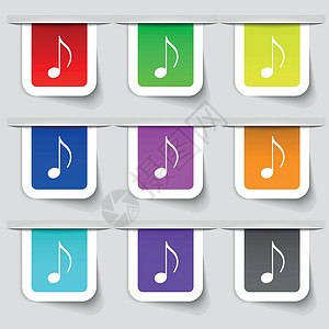 播放器图标音乐音符 音乐 铃声图标符号 一组多彩的现代标签用于设计 矢量插图音乐播放器电脑互联网记录打碟机播放气氛笔记玩家设计图片