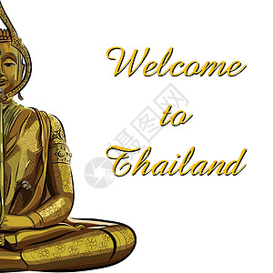 泰国佛牌白色背景的金色布丁默思 Victor上帝姿势雕塑艺术冥想插图旅行精神宗教文化设计图片