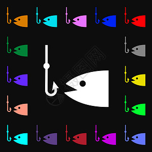 鱼饵捕捉图标符号 您设计时有许多多彩的符号 矢量设计图片