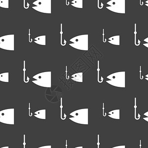 科奎尔河灯塔渔船图标符号 灰色背景上的无缝模式 矢量挑战罗盘乐趣男人设计元素卷轴浮标漂浮物冒险设计图片