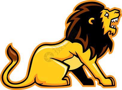 咆哮的狮子狮子吉祥物矢量插图侵略黑与白绘画设计图片