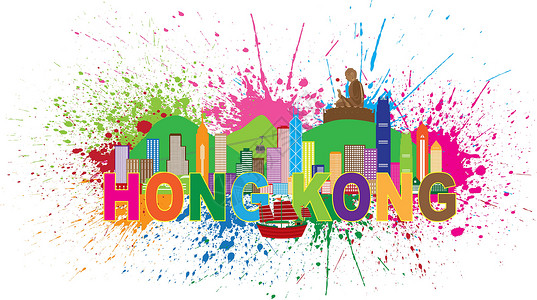 昂坪缆车香港天线佛像绘画彩色插图设计图片