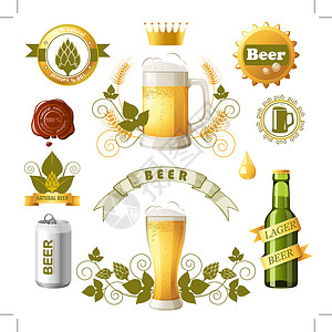 饮料标签啤酒元素插图啤酒厂火腿饮料横幅酒花节日框架标签绘画设计图片