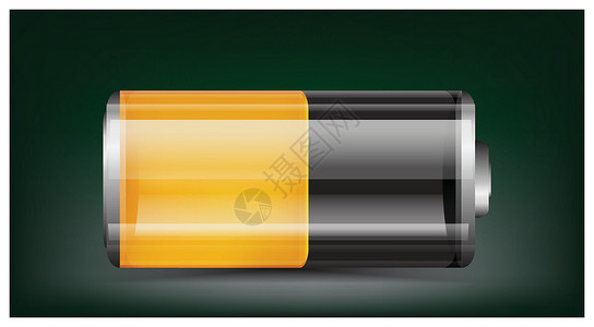 充值话费矢量透明电池插图 深底有半个橙色电池充电设计图片