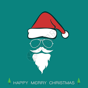 圣诞胡子圣诞老人的帽子和胡子以及蓝色背景的眼镜乐趣邀请函潮人插图面具剪贴簿舞会嘴唇戏服男人设计图片