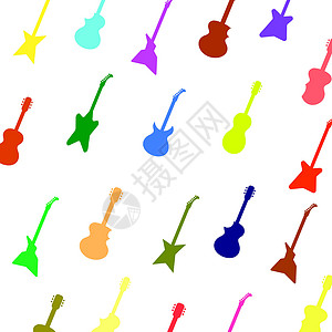 各种各样的乐器设置不同吉他色调的彩色轮廓设计图片