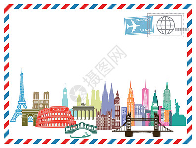 地标邮票航空信件旅行设计图片