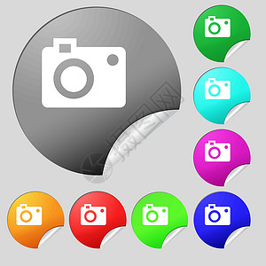 8个多色圆环按钮 标签 矢量 Victor正方形技术视频框架照片电话电影相机收藏网络背景图片