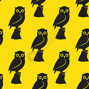 黄色肩膀黑鸟用于织物和装饰的猫头鹰矢量艺术背景设计打印乐趣插图快乐墙纸卡通片孩子们假期蓝色涂鸦设计图片