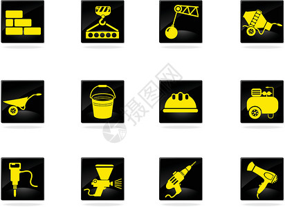 建筑设备图标 se水泥袋建设者施工工人钻头插图建筑材料卡车水泥工业设计图片