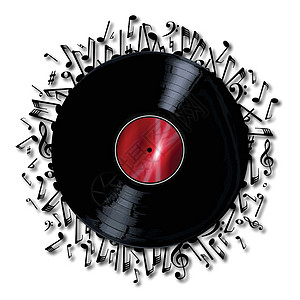 唱片人音乐录音记录玩家艺术圆形凹槽唱片绘画插图笔记艺术品包围设计图片