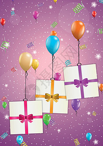 gif动图背景带气球和 gif 的生日贺卡狂欢邀请函礼物惊喜卡片周年丝带时尚假期乐趣设计图片