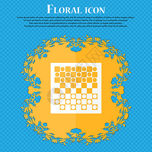 经典游戏棋盘板图标 花粉平面设计在蓝色抽象背景上 并有文本的位置 矢量设计图片