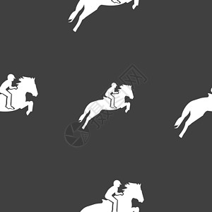马奇亚托赛马 德比 马术运动 赛马图标标志的轮廓 灰色背景上的无缝模式 韦克托跑马场竞争马匹动物骑师跑步良种男人骑术技术设计图片