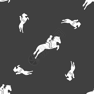 马术动物赛马 德比 马术运动 赛马图标标志的轮廓 灰色背景上的无缝模式 韦克托跑步小跑技术动物骑士马背爱好良种马匹速度设计图片