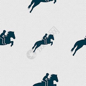 骑马图标赛马 德比 马术运动 赛马图标标志的轮廓 具有几何纹理的无缝模式 韦克托马背竞争良种骑师动物男人跑步马匹骑术骑士设计图片