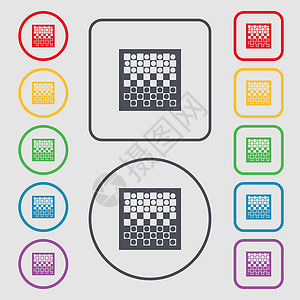 游戏纹样边框复选框图标符号 圆形上的符号和带边框的平方按钮 矢量设计图片